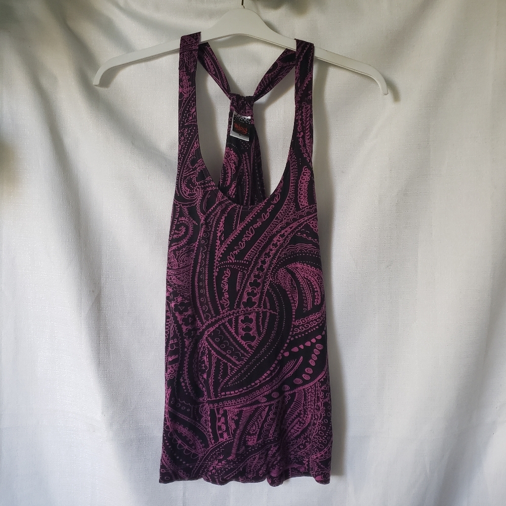 Lost Tank Top Womens Size M Purple Black Razor Back Viscose Built In Bra